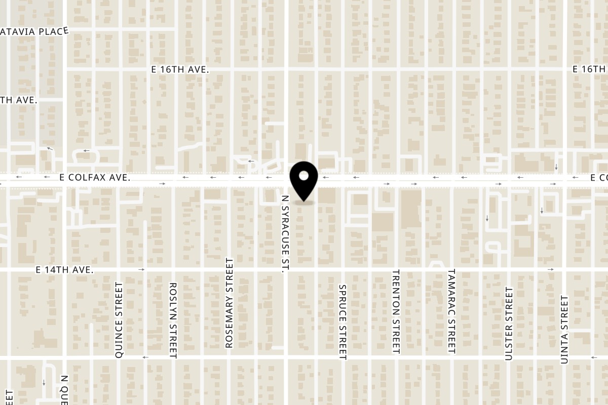 Map showing the location of Restaurante El Tamarindo on 7700 E Colfax Ave in Denver